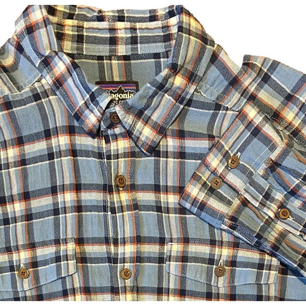 Patagonia Shirt Organic Cotton Long Sleeve Blue Button‎ Up Mens Sz Medium Plaid